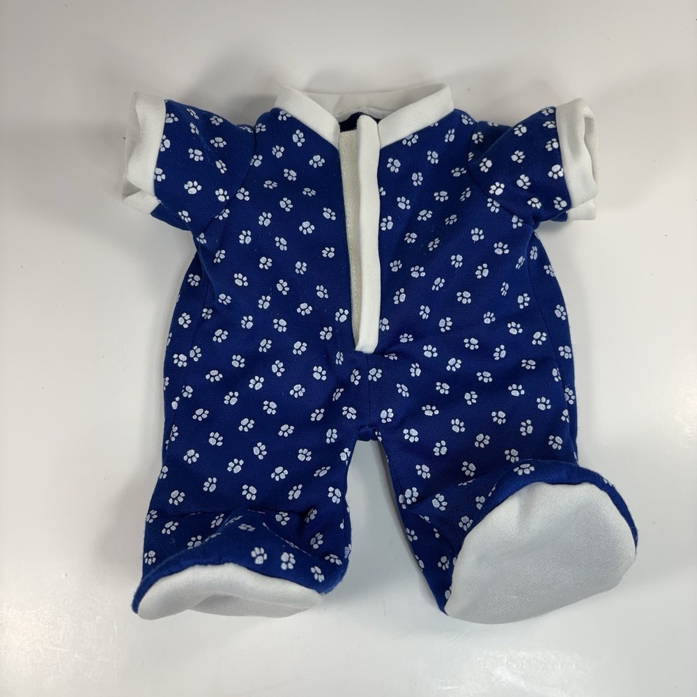 Peanuts Gang Snoopy Footed Pajamas and Cap Pawprints Blue White Stuffed Animal
